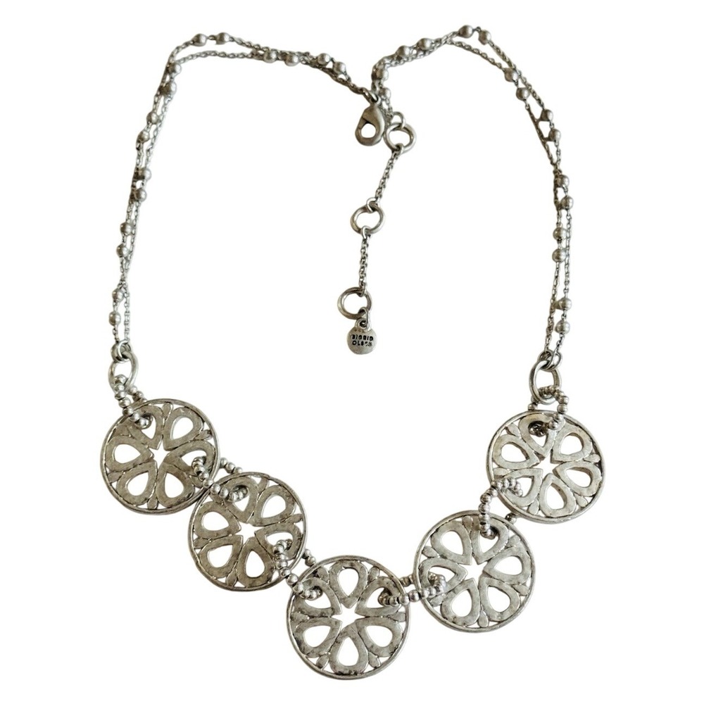 Sigrid Olsen Signed Round Medal Coin Ball Chain Necklace Silver Plated Collar